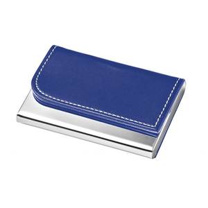 Porte-cartes de visite en métal bleu PU, style tendance, pour cartes de crédit, cartes de visite ou usage professionnel, vierge ou avec logo. - Product Image 1