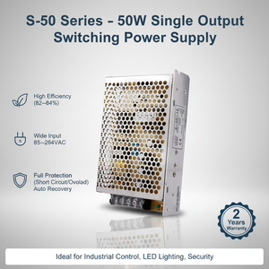 Fuente <span class=keywords><strong>de</strong></span> Alimentación Conmutada <span class=keywords><strong>de</strong></span> Salida Única <span class=keywords><strong>de</strong></span> 50W, <span class=keywords><strong>de</strong></span> CA a CC 12V 24V 48V, Serie S-50 para Equipos Industriales - Product Image 1