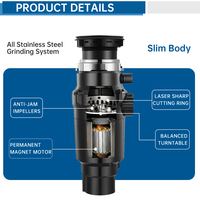 Mesin Pengolah Sampah Dapur Listrik 220V, Penggiling Stainless Steel, Sistem Pengumpanan Kontinu, Kontrol Saklar Udara, Rumah Tangga, 0.5 HP