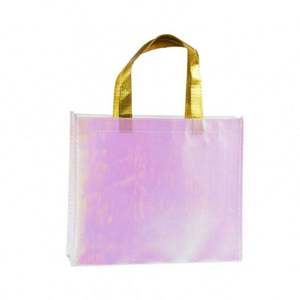 ถุงของขวัญผ้าไม่ทอเคลือบฟอยล์เมทัลลิกพิมพ์ลายตามสั่ง สีชมพูเหลือบรุ้งวิบวับ ใช้ซ้ำได้ พร้อมโลโก้ - Product Image 4