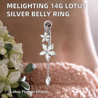 Bijoux de piercing pour nombril en acier inoxydable hypoallergénique, zircon, motif goutte d'eau et fleur, style Europe-Amérique, à la mode, avec lune