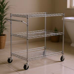 Chariot utilitaire roulant à 3 niveaux DB Wholesale, capacité de 661 lb, en acier inoxydable, 30x18x32,4 pouces, chariot de rangement pour salle de bain - Product Image 2