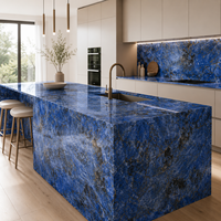 Nouveau produit : dalle de pierre frittée bleue grand format polie pour comptoir de salle de bain, meuble-lavabo et revêtement mural