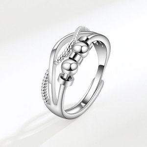 Anillo Giratorio de Cuentas de Cobre con Baño de Oro Blanco, Ajustable, Antiestrés, para la Ansiedad, Diseño de Joyería de Moda - Product Image 6