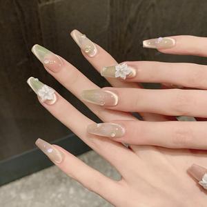 Nouveau produit lancé, maquillage dégradé pêche-<span class=keywords><strong>lime</strong></span> estival avec transition de couleur claire et transparente, style œil-de-chat, <span class=keywords><strong>ongles</strong></span> faits à la main - Product Image 3
