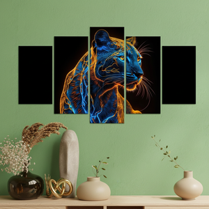 Elegante Stampa su Tela con Pantera Surreale: Decorazione Artistica Moderna con Animali, SET DI 5 CANVAS MISTI - Product Image 3