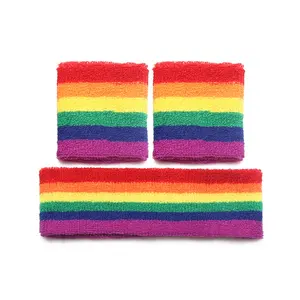 China factory selling rainbow sweatband and headband in set terry cotton stretch headbands