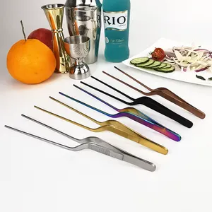 Hot Sale Kitchen UTILITY Food Tong Culinary Tweezer Stainless Steel Offset Plating Barman Sushi Tweezers for Chef Cooking