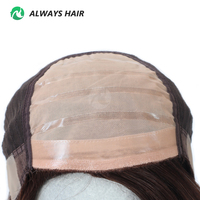 Perruque juive casher en cheveux humains Remy lisses avec dessus en soie de 12,5 pouces pour femmes, dentelle pliée de 1/8 pouce et revêtement en poly de 1 pouce sur le dessus en soie
