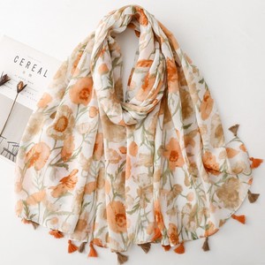 Pañuelo con flecos florales en acuarela, fresco y floral, fino y transpirable, chal protector solar para primavera y verano - Product Image 1