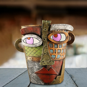 Retro Human Face Flower Pot Resin <b>Planter</b> Colorful Abstract Antique Style Decoration for Home Office - Product Image 6