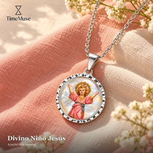 <span class=keywords><strong>Divino</strong></span> Nino Jesus Anhänger Charm Präzisions-Miniaturkunst 316L Edelstahl Perlmutt Kindergeschenk für Segen und Taufe - Product Image 1