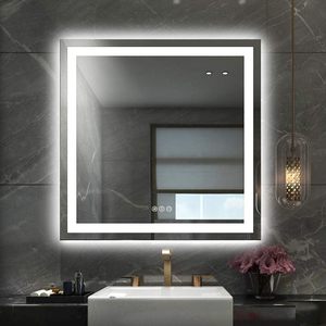 Miroir <span class=keywords><strong>de</strong></span> salle <span class=keywords><strong>de</strong></span> bain LED personnalisé avec rétroéclairage avant et arrière, miroir mural à intensité variable en continu, double miroir <span class=keywords><strong>de</strong></span> vanité LED avec fonction anti-buée et mémoire, 3 couleurs - Product Image 1