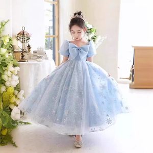 Abito da ballo all'uncinetto per bambine, modello Principessa, 2025 Nuovo Blu, Costume da Principessa <span class=keywords><strong>Elsa</strong></span>, per il primo compleanno, con maniche a sbuffo - Product Image 6