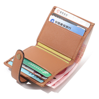 Dompet Koin Kulit Asli Mewah Kecil Khusus Wanita, Tempat Kartu Nama dengan Kancing Penutup