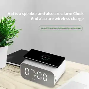 Electronic Creative Mobile Phone Wireless Charging Blue Tooth Speaker LED Digital Mirror Alarm Clock With FM Radio TF Card
