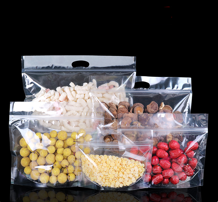 Sac fourre-tout transparent à large bouche, sac en plastique à fermeture  automatique pour bonbons et fruits secs, sac à grains de cuisson, sac à