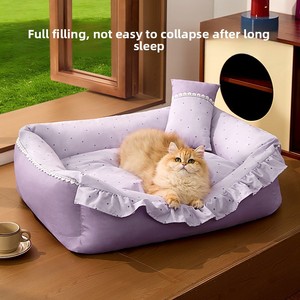Lit pour <span class=keywords><strong>chat</strong></span> d'intérieur universel quatre saisons respirant à motif pois, avec coussin de couchage entièrement amovible, canapé-lit, nid pour animaux de compagnie, transfrontalier - Product Image 5