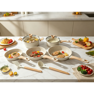 Juego de Cocina Moderno de 10 Piezas de <span class=keywords><strong>Granito</strong></span> Blanco Antiadherente, Compatible con Inducción, con Tapas de Vidrio, <span class=keywords><strong>Ollas</strong></span> y Sartenes - Product Image 2