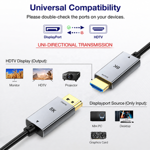 Câble Fibre Optique HDTV 8K 10m/15m HDTV 2.1 48Gbps Prend en Charge 8K/60Hz 4K/120Hz EARC HDR10 <span class=keywords><strong>Dolby</strong></span> <span class=keywords><strong>Vision</strong></span> pour Home Cinéma et Jeux HDTV - Product Image 2