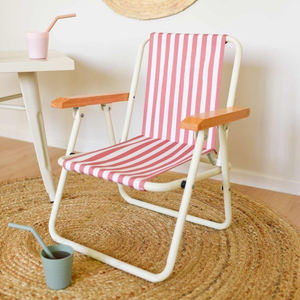 เก้าอี้ผ้าใบสไตล์วินเทจแบบพกพาขนาดเล็กสำหรับเด็กเก้าอี้ชายหาดแบบพับได้สำหรับเด็กใช้ในสวนตั้งแคมป์พร้อมที่วางแขนทำจากไม้ - Product Image 4