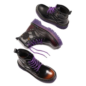 Botines cortos de mujer estilo inglés con suela de plataforma y diseño con cordones, en color morado, para un estilo workwear. - Product Image 1