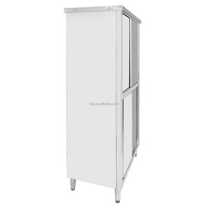Stainless Steel Storage Cabinet With 4 <b>Shelves</b> And <b>Sliding</b> Doors For Kitchen Use - Product Image 2