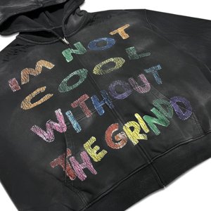 Black Glitter Print <b>Men</b> Oversized Zip Hoodie Distressed Retro High Streetwear Vintage Hooded <b>Pullover</b> OEM ODM Custom - Product Image 4