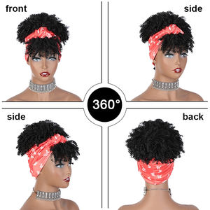 Kinky Curly <strong>Afro</strong> Puff <strong>Wig</strong> with Bangs Headband <strong>Afro</strong> Curly with Bangs <strong>Afro</strong> <strong>Wigs</strong> for Black Women Turban Wrap <strong>Wigs</strong> - Product Image 4