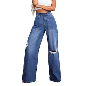Il produttore di Jeans personalizzati all'ingrosso OEM offre pantaloni in Denim da donna a vita alta