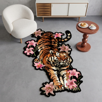 Tapis Anime Tufté en Forme de Tigre Floral, Découpé à la Forme, Imprimé Personnalisé, Antidérapant, pour Décoration de Chambre et Maison - Vente en Gros