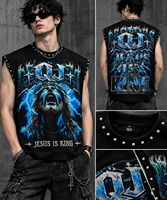T-shirt sans manches pour homme, style streetwear, coupe ample, col rond, imprimé graphique en strass, poids lourd, coupe courte, délavage acide, personnalisé, DTG