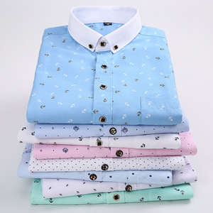 Herrenmode Frühling Herbst Neuer Stil Bedruckte Hemden Langarm Revers-Kragen Knopfleiste Slim-Fit Oberteile Freizeithemd - Product Image 3