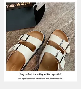 Chaussures pour femmes, nouvelles sandales, pantoufles rétro simples à semelle épaisse, pantoufles à double boucle, chaussures de marche tendance pour femmes - Product Image 6