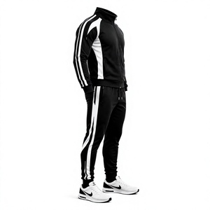 SINEWY SPORTS Men's <b>Black</b> Solid Printed 2 in 1 Tracksuit Full Zip Hoodie <b>Pants</b> Set Breathable Heavyweight Polyester/Cotton Blend - Product Image 3