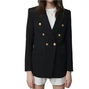Blazer Lengan Panjang Wanita, Blazer Lengan Panjang Pas Badan Kantor Atasan Kasual Jaket Warna Polos untuk Wanita