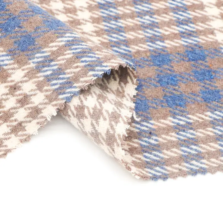 New arrival 40%polyester 30%rayon 30%cotton 290gsm soft plaid slub blended woven jacquard woolen tweed fabric for suit coat