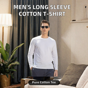 เสื้อยืดแขนยาวผู้ชาย ผ้าฝ้าย 100% คอกลม ทรงปกติ สีพื้น ใส่สบายๆ - Product Image 2