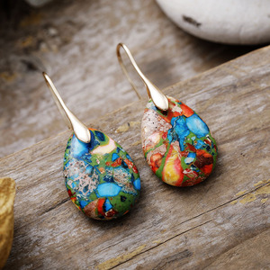 Pendientes colgantes de piedra Emperador de estilo étnico, coloridos naturales para viajes diarios, exageración religiosa exquisita para regalo y fiesta - Product Image 3