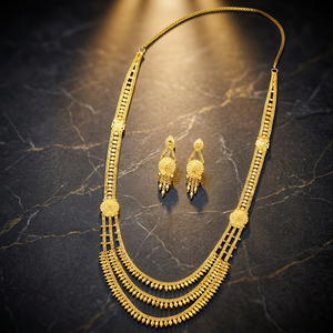สร้อยคอทองเหลืองชุบทอง 14K 18K 24K แบบขายส่ง ลายดอกไม้ 3 ชั้น แบบกล่อง  สำหรับเจ้าสาว  งานแต่งงาน  แฟชั่นแบบดั้งเดิม - Product Image 5
