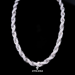 힙합 13MM 아이스드 아웃 다이아몬드 금도금 트위스트 목걸이 주얼리 모이사나이트 로프 목걸이 (남녀공용) - Product Image 1