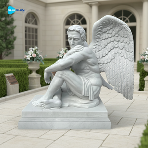 פסל ראש מלאך שומר מסורתי מגולף ביד משיש לגברים, לשימוש בבית קברות ובשטח פתוח, פסל רוחני מגן - Product Image 2