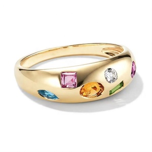 Bijoux personnalisés en argent sterling 925, prix de gros, pierres précieuses, mariage, fête, unisexe, anneaux en dôme arc-en-ciel, anneaux épais - Product Image 1