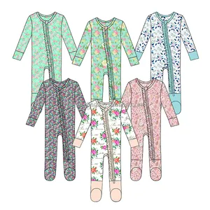 2023 Новое поступление, детская одежда для девочек, комбинезон из бамбука с принтом в западном стиле, розовая пижама с оборками