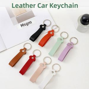 Faux Leather Keychain Creative Simple Metal <b>Key</b> <b>Ring</b> Multi-color Macaron Car Keyring Pendant - Product Image 2