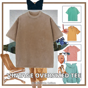 T-shirt unisexe surdimensionné vintage délavé avec logo personnalisé, en coton épais, style streetwear décontracté, OEM - Product Image 2