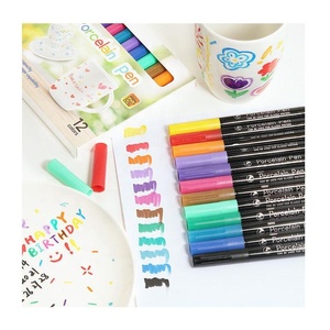 <span class=keywords><strong>Rotulador</strong></span> de pintura acrílica de 12 Colores de primera calidad, bolígrafos de cerámica de <span class=keywords><strong>porcelana</strong></span> con pincel <span class=keywords><strong>para</strong></span> regalos de Navidad, marcadores y Resaltadores permanentes - Product Image 3