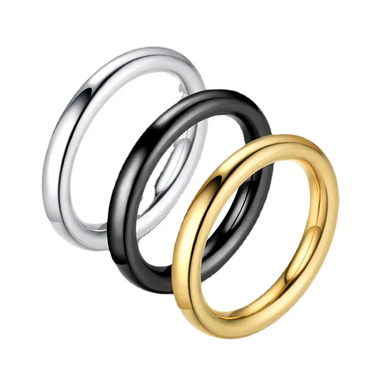 Chic Gold Ring for Women Stainless Steel Metal Wedding Rings Finger Band New Elegant Glossy Party Ring Jewelry