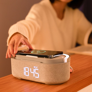 Thông Minh vô cấp mờ BT Loa sạc điện thoại không dây đứng với đồng hồ báo thức - Product Image 3