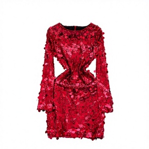 Vestido Midi Ajustado de Manga Larga con Cuello Redondo Estilo Y2K para Mujer, con Lentejuelas, de Poliéster/Algodón, Transpirable y Sostenible, para Fiesta - Product Image 2